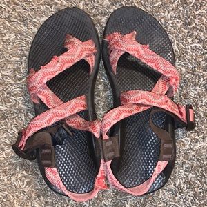 CHACOS. Some damage. thrifted, but i've never worn them. VERY CHEAP.